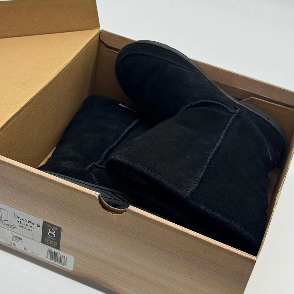 Bearpaw Meadow 605 Black Suede 10-inch Mid-Calf Winter Boots Womens 8